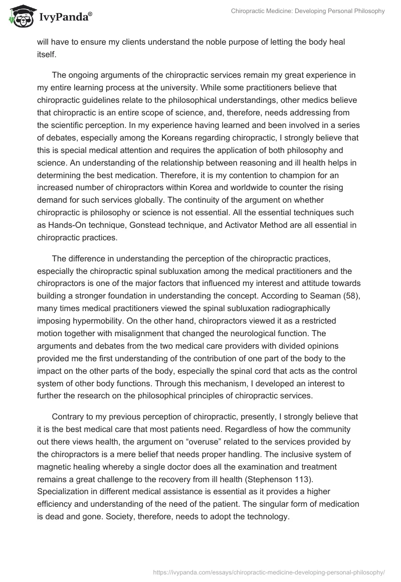 Chiropractic Medicine: Developing Personal Philosophy. Page 2