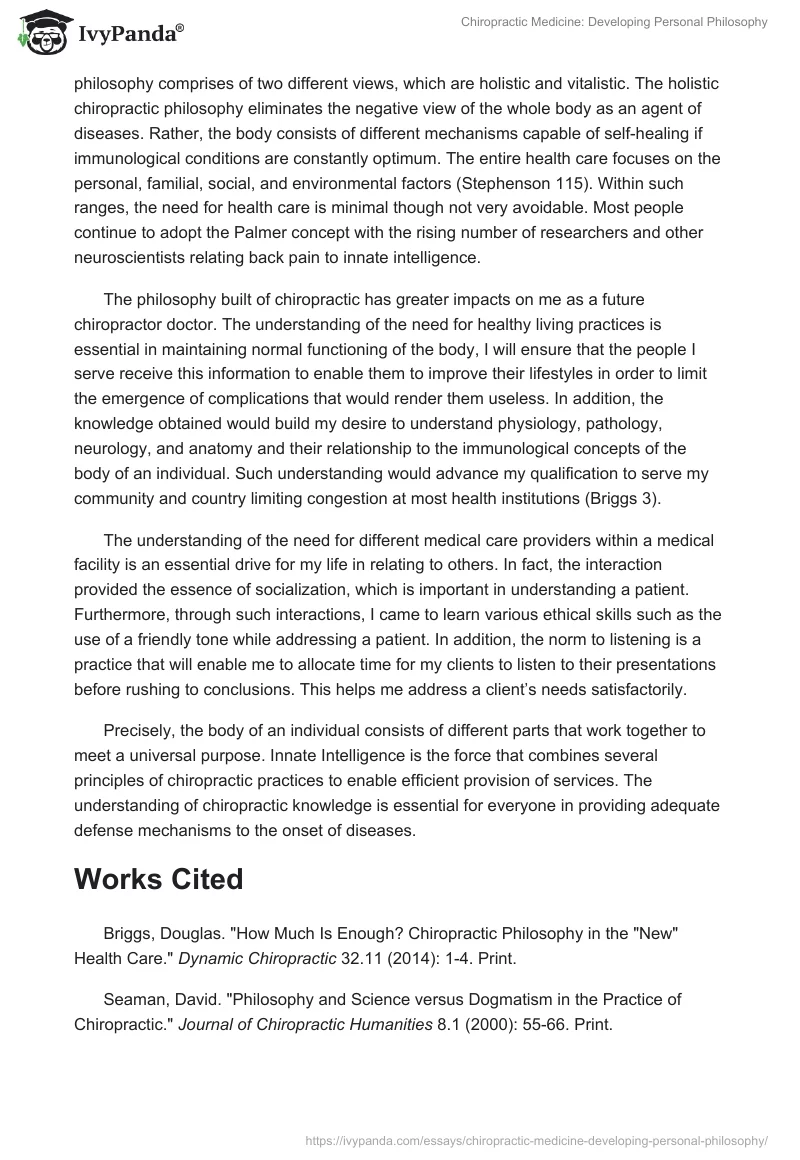 Chiropractic Medicine: Developing Personal Philosophy. Page 4
