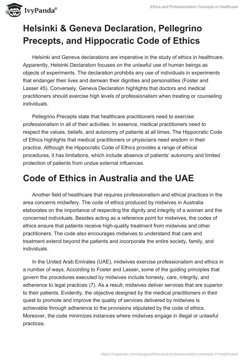 Ethics and Professionalism Concepts in Healthcare. Page 2