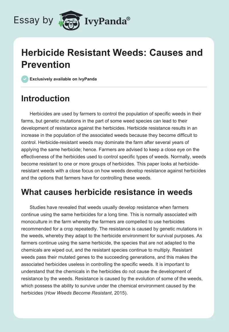 Herbicide Resistant Weeds: Causes and Prevention. Page 1