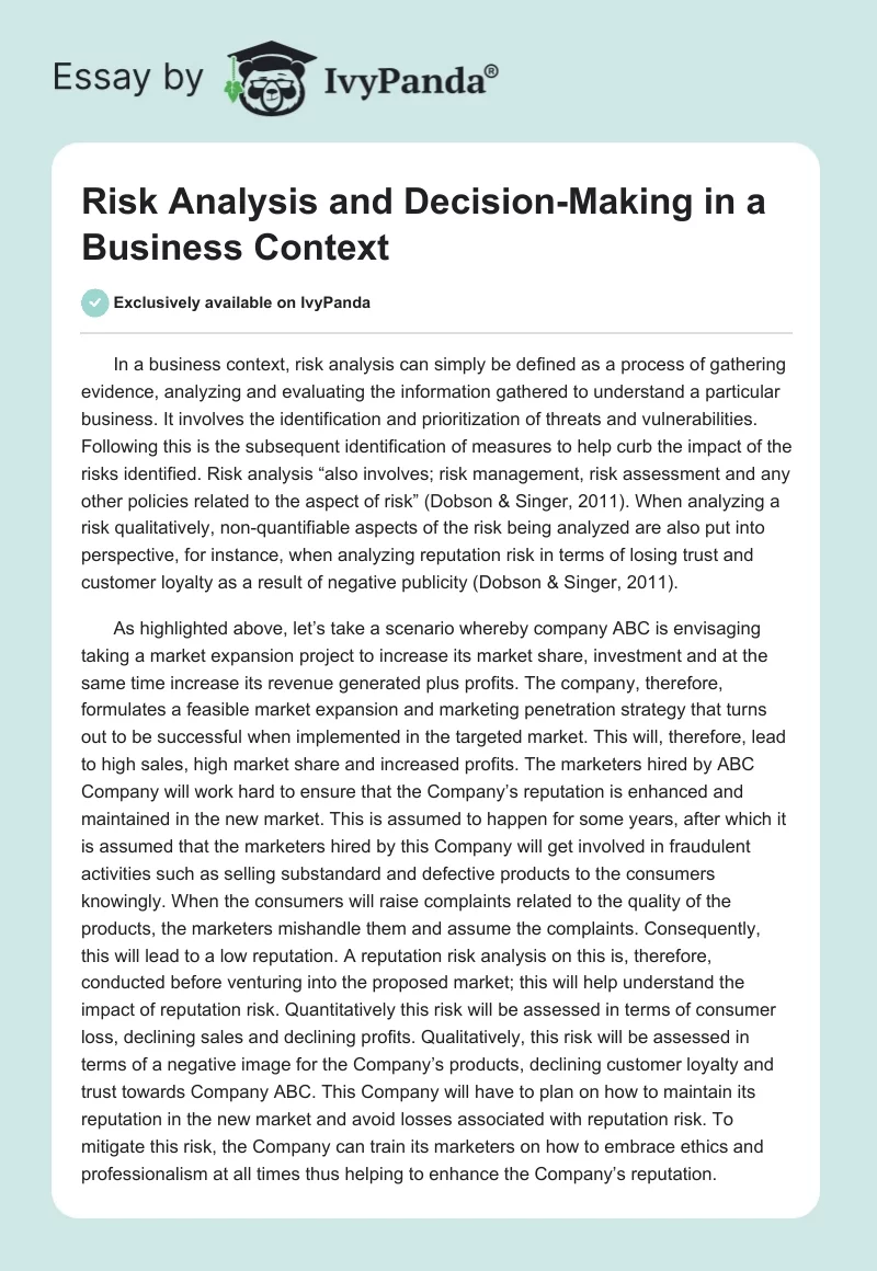 Risk Analysis and Decision-Making in a Business Context. Page 1