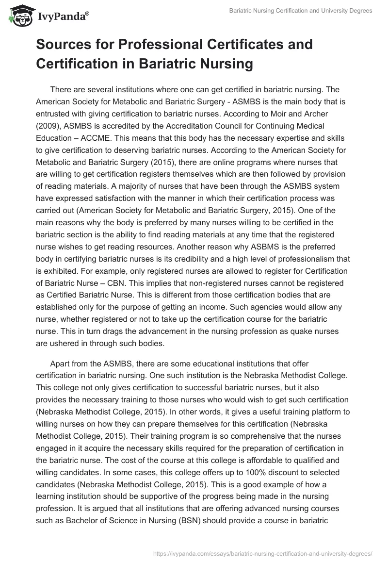 Bariatric Nursing Certification and University Degrees. Page 4