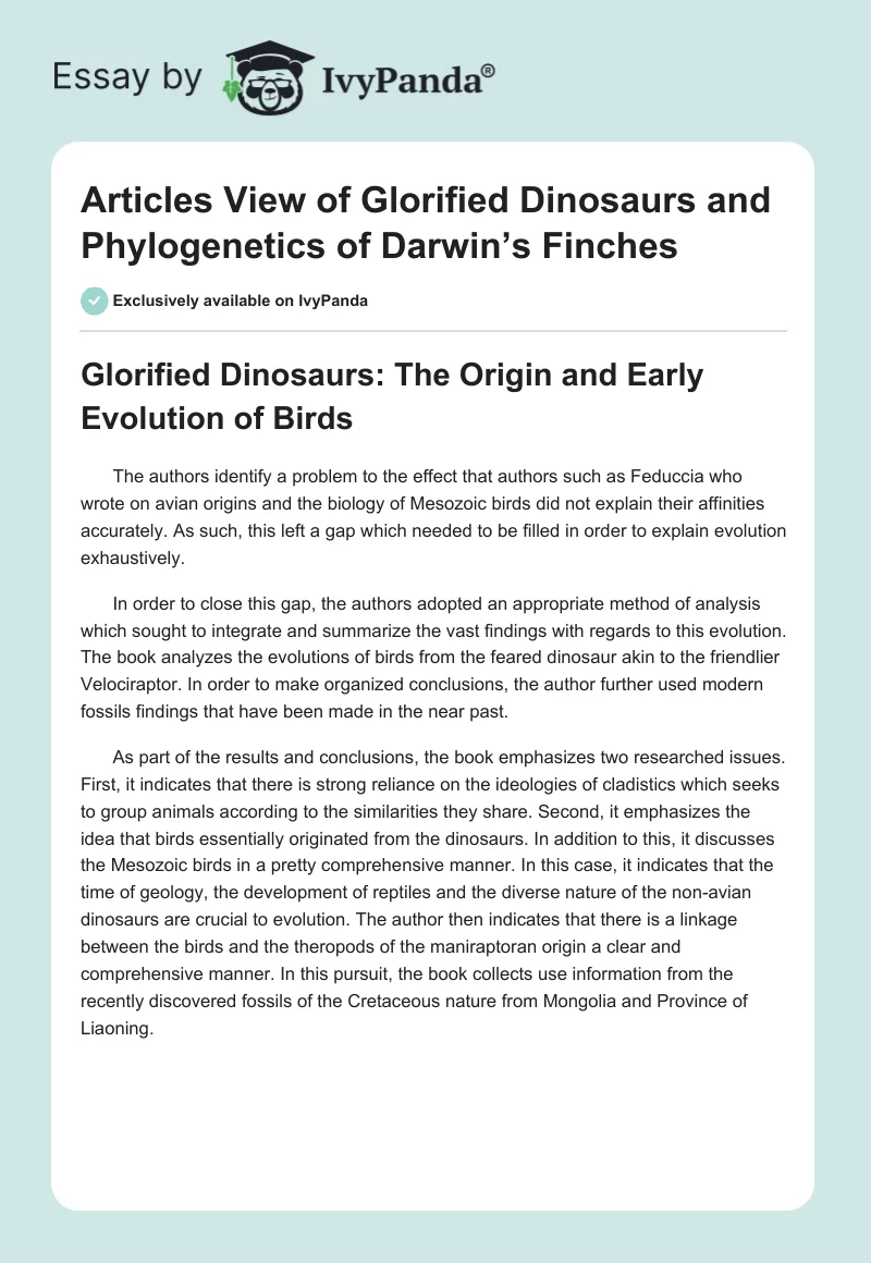 Articles View of Glorified Dinosaurs and Phylogenetics of Darwin’s Finches. Page 1