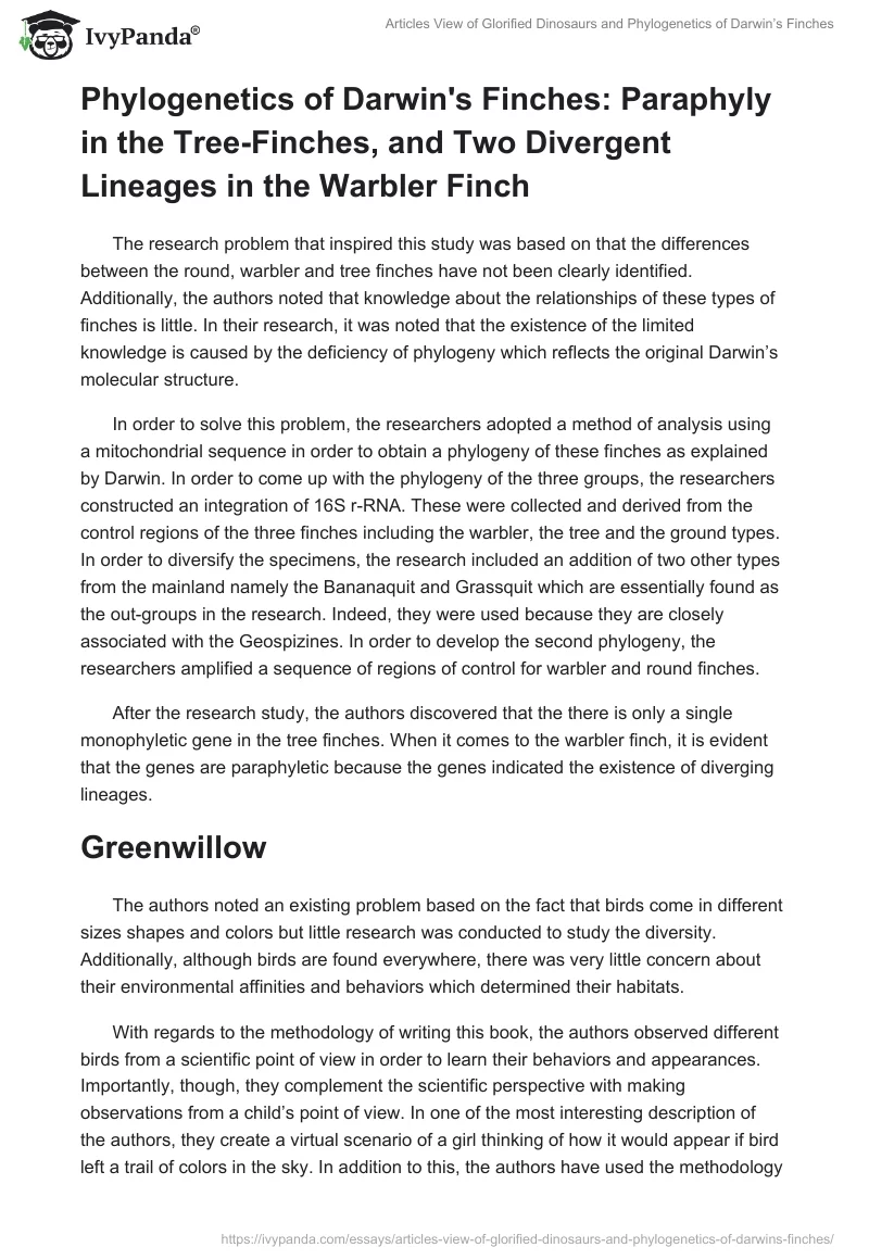 Articles View of Glorified Dinosaurs and Phylogenetics of Darwin’s Finches. Page 2