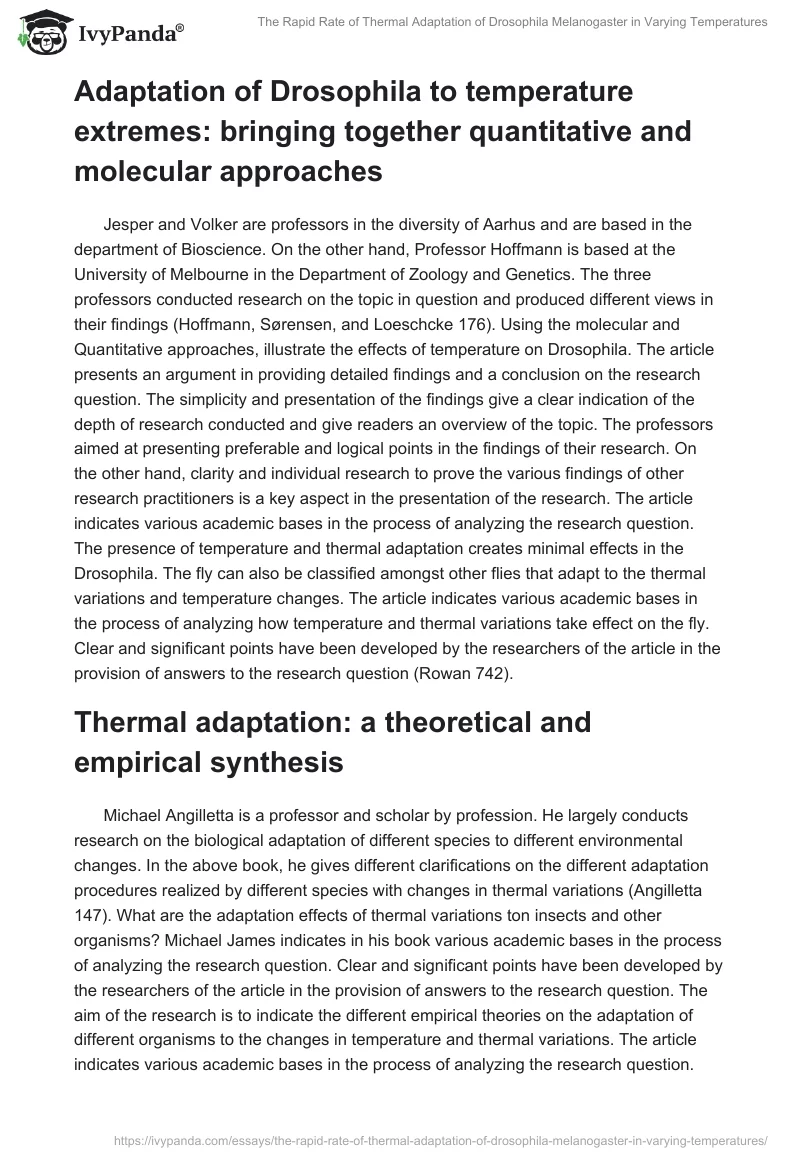The Rapid Rate of Thermal Adaptation of Drosophila Melanogaster in Varying Temperatures. Page 2