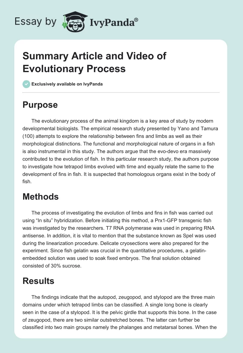Summary Article and Video of Evolutionary Process. Page 1