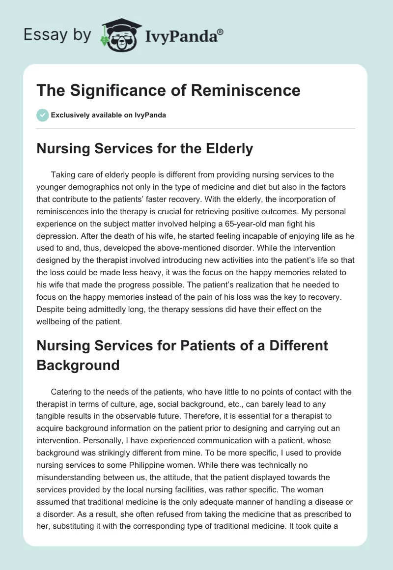 The Significance of Reminiscence. Page 1