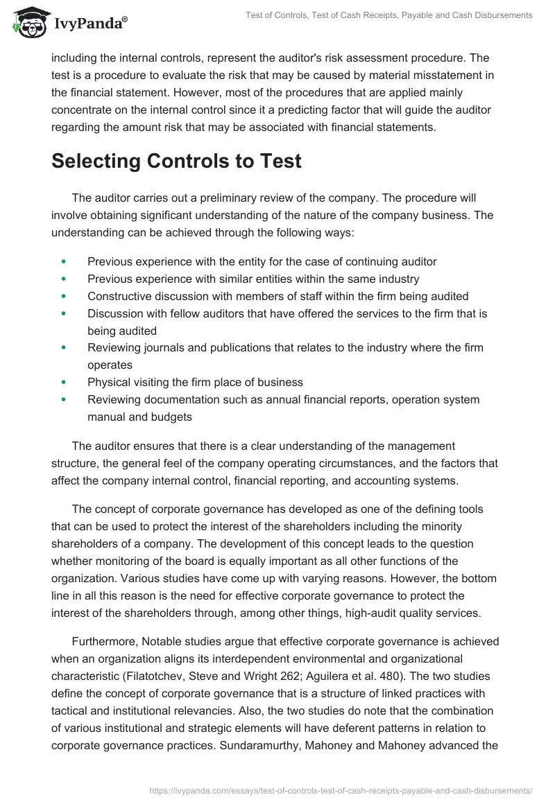 Test of Controls, Test of Cash Receipts, Payable and Cash Disbursements. Page 5