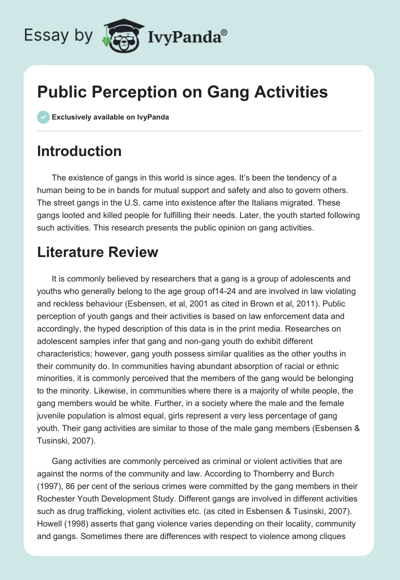 Public Perception on Gang Activities. Page 1