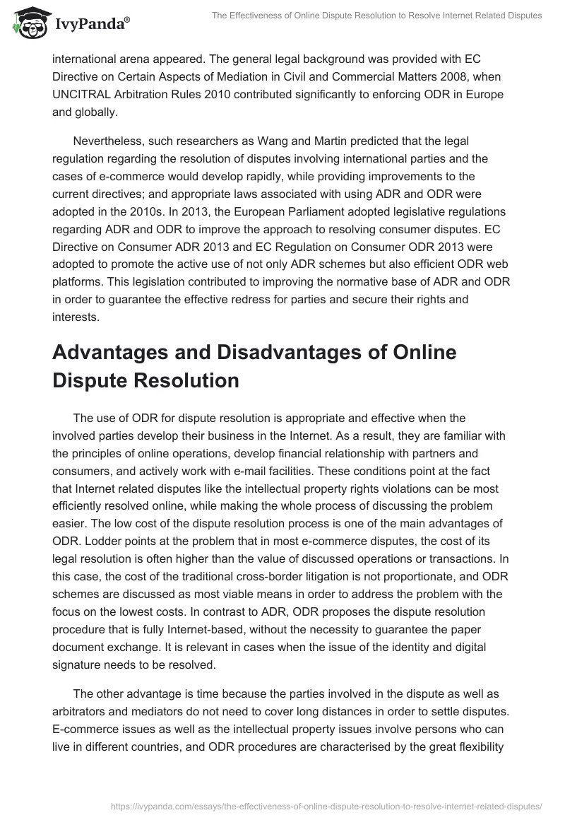 The Effectiveness of Online Dispute Resolution to Resolve Internet Related Disputes. Page 5