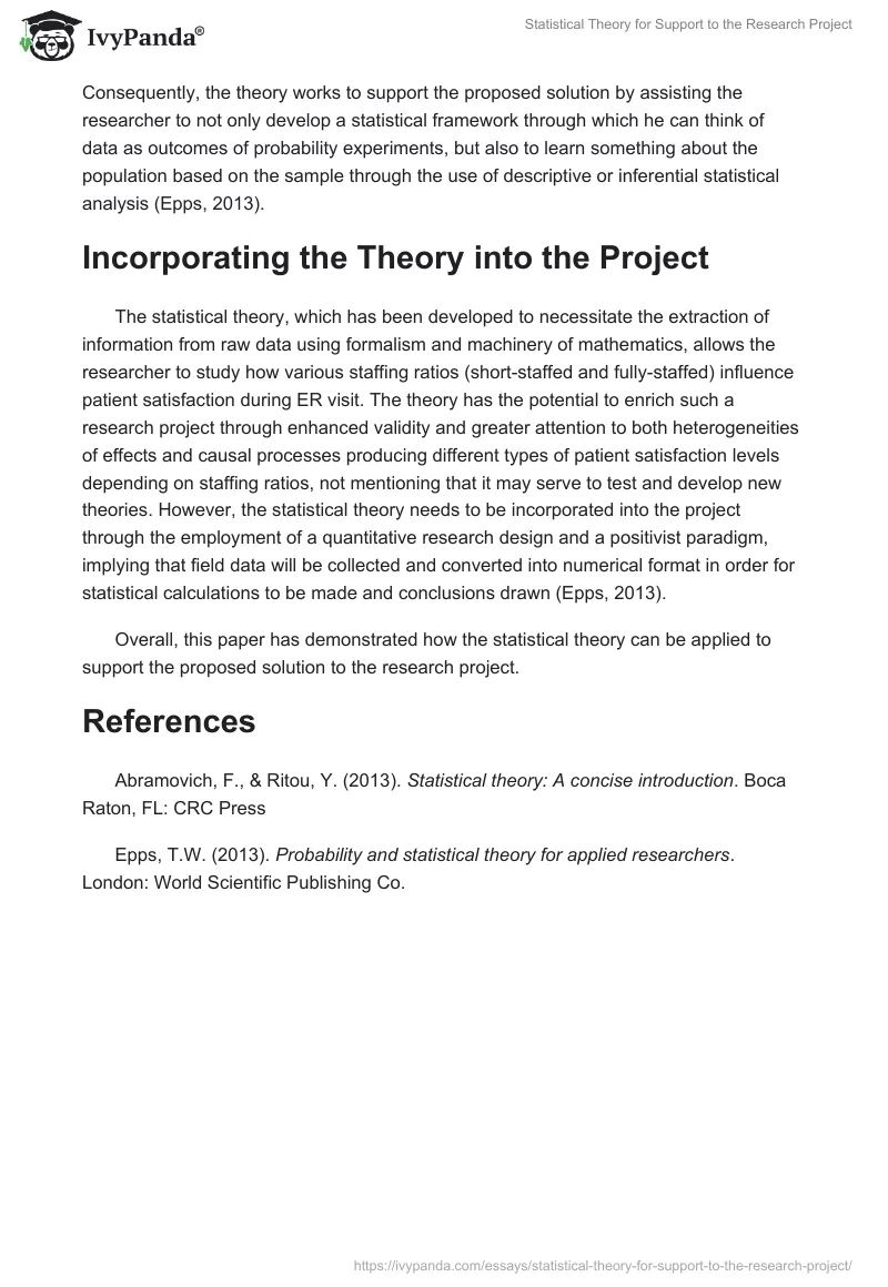 Statistical Theory for Support to the Research Project. Page 2