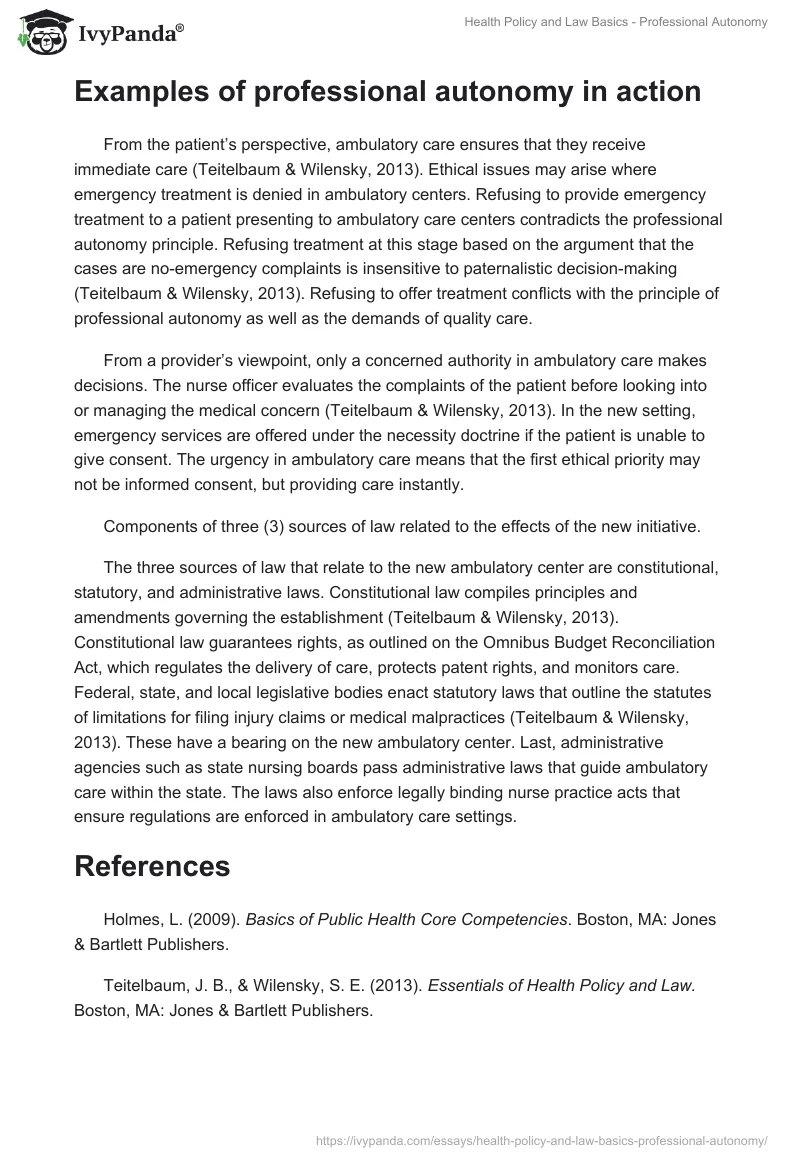 Health Policy and Law Basics - Professional Autonomy. Page 2