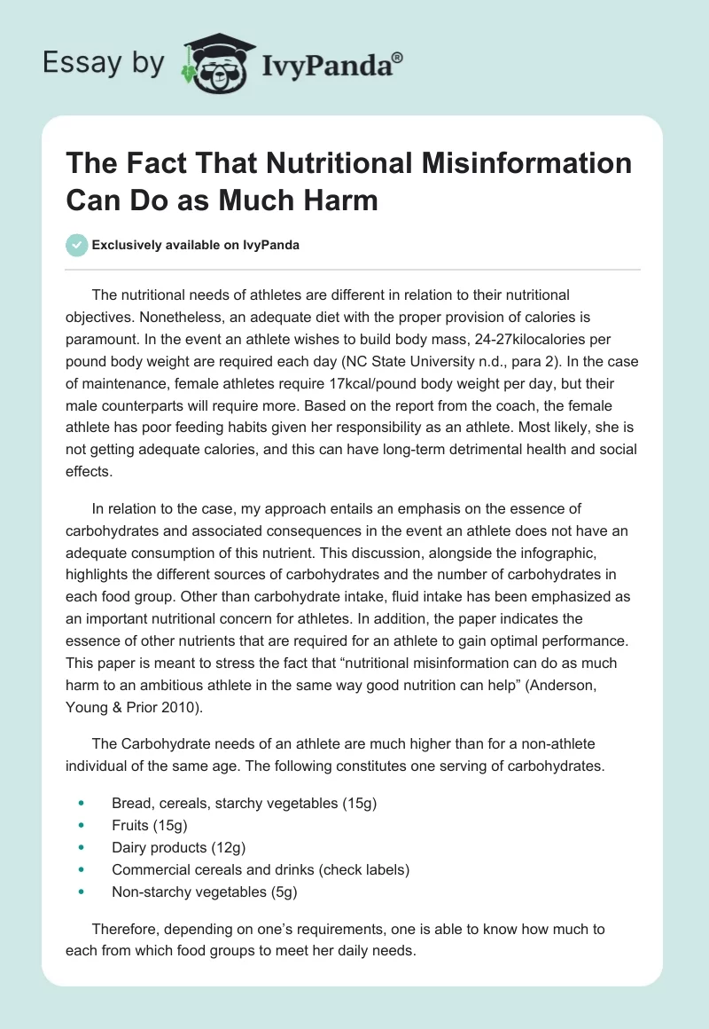 The Fact That Nutritional Misinformation Can Do as Much Harm. Page 1