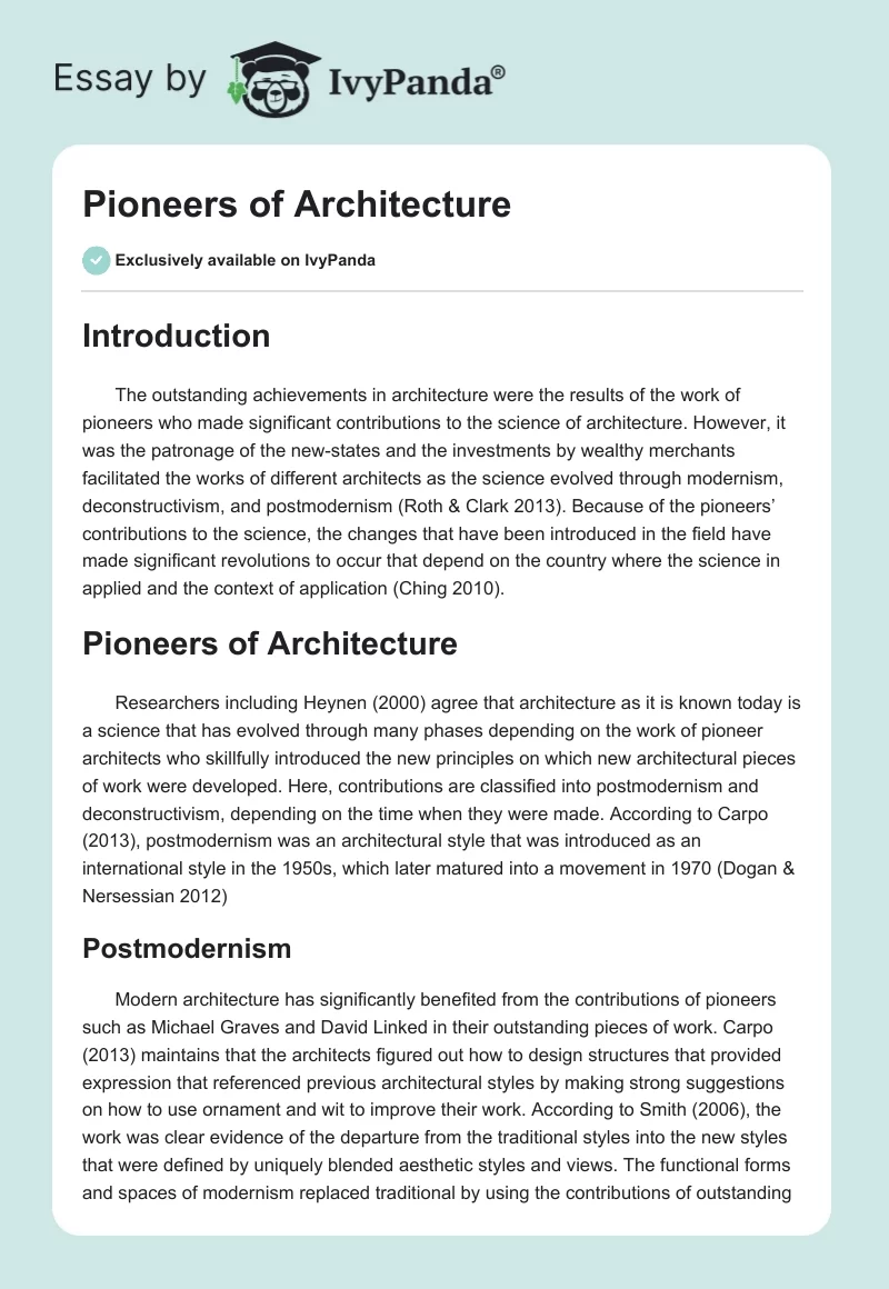 Pioneers of Architecture. Page 1
