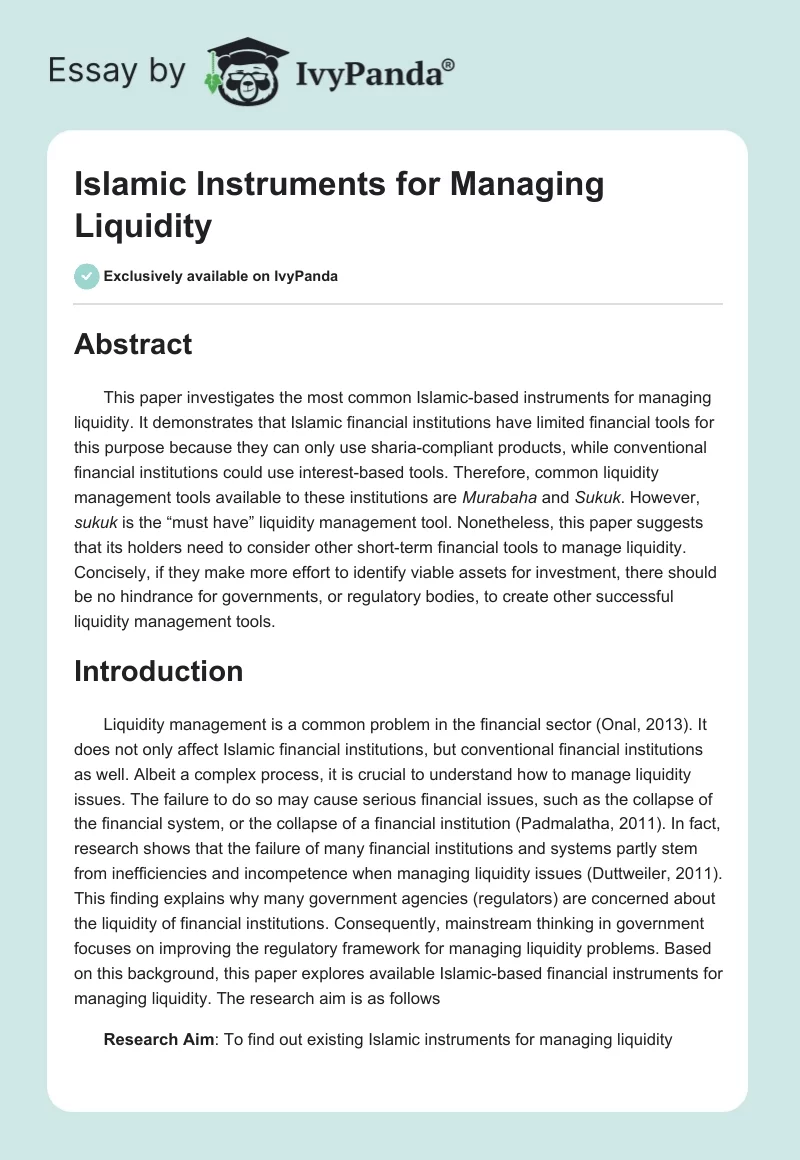 Islamic Instruments for Managing Liquidity. Page 1