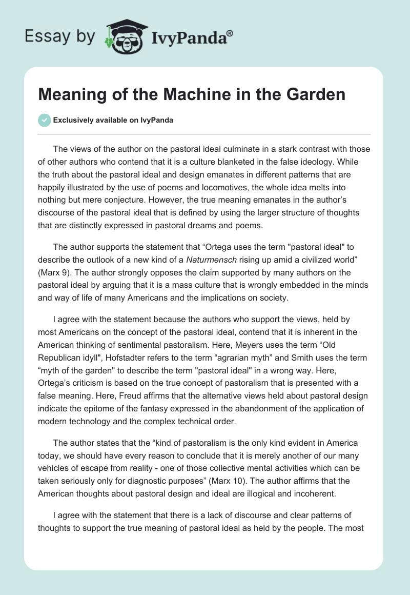 Meaning of the Machine in the Garden. Page 1