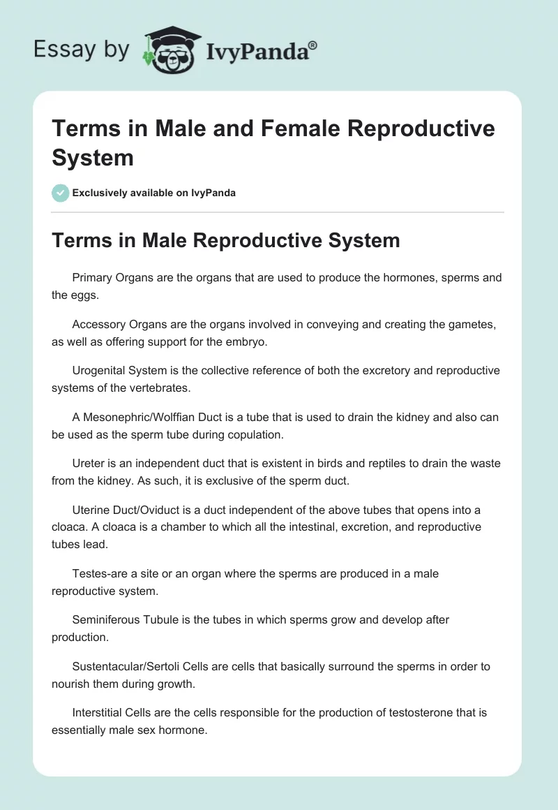 Terms in Male and Female Reproductive System. Page 1