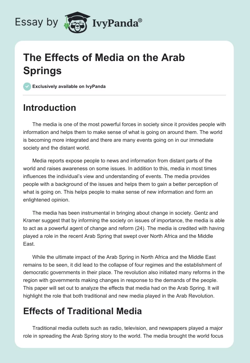 The Effects of Media on the Arab Springs. Page 1