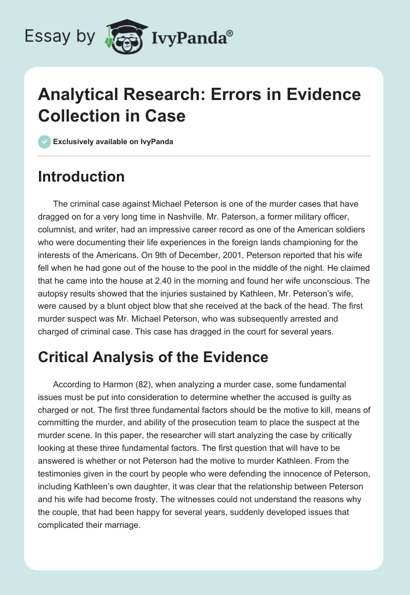 Analytical Research: Errors in Evidence Collection in Case. Page 1