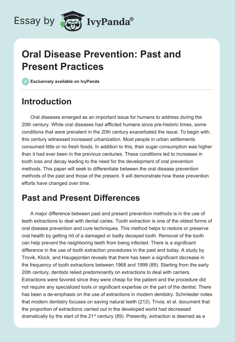 Oral Disease Prevention: Past and Present Practices. Page 1