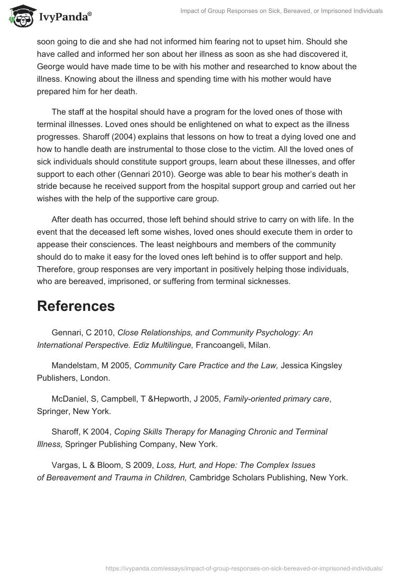 Impact of Group Responses on Sick, Bereaved, or Imprisoned Individuals. Page 2