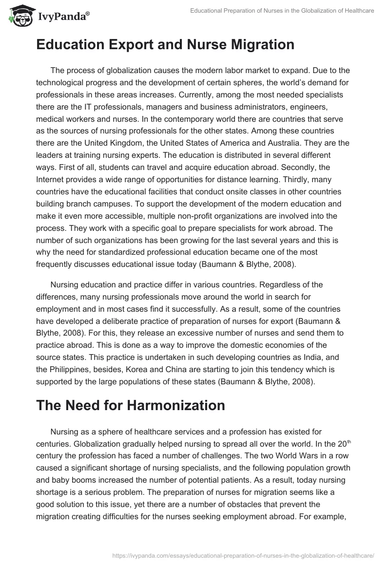 Educational Preparation of Nurses in the Globalization of Healthcare. Page 2