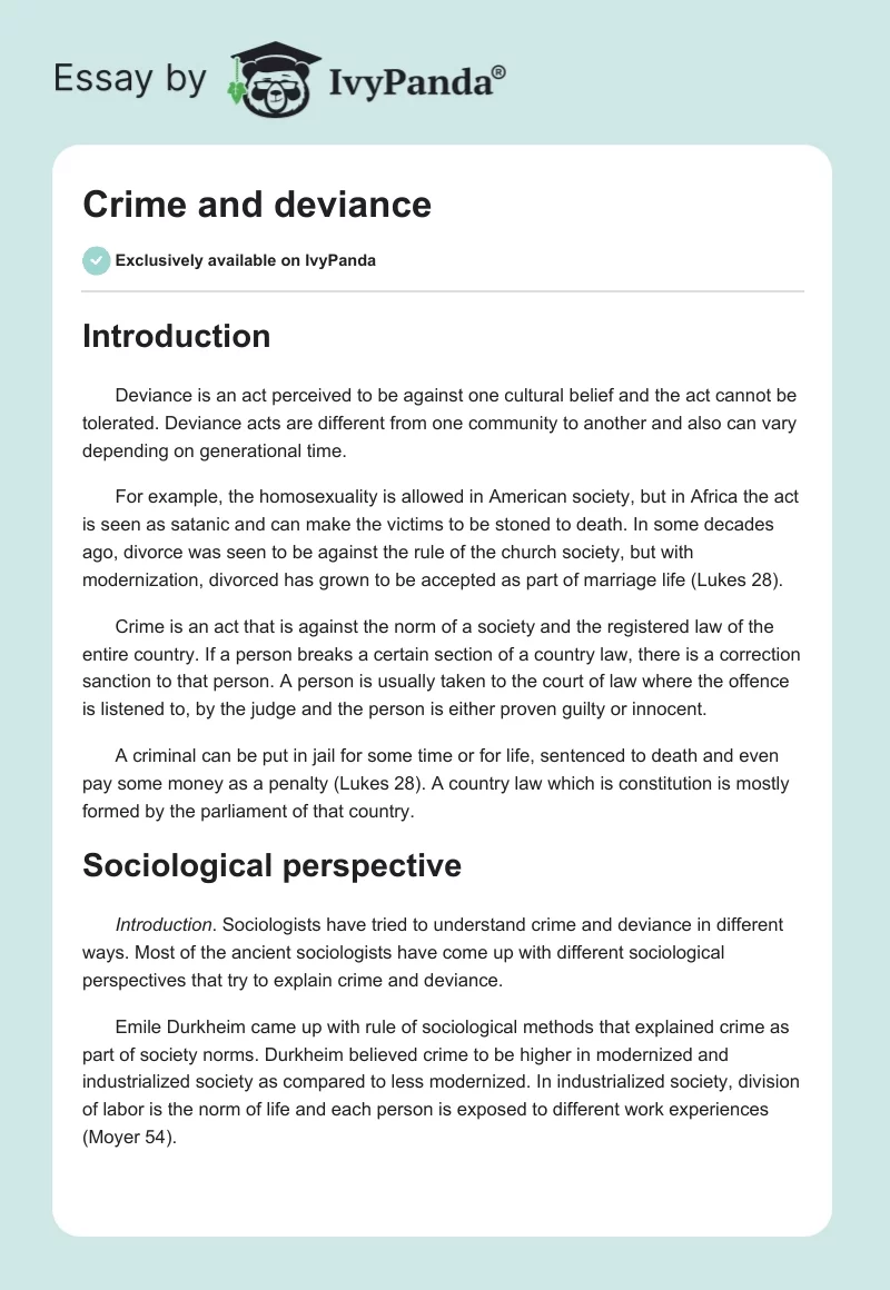 crime and deviance essay topics