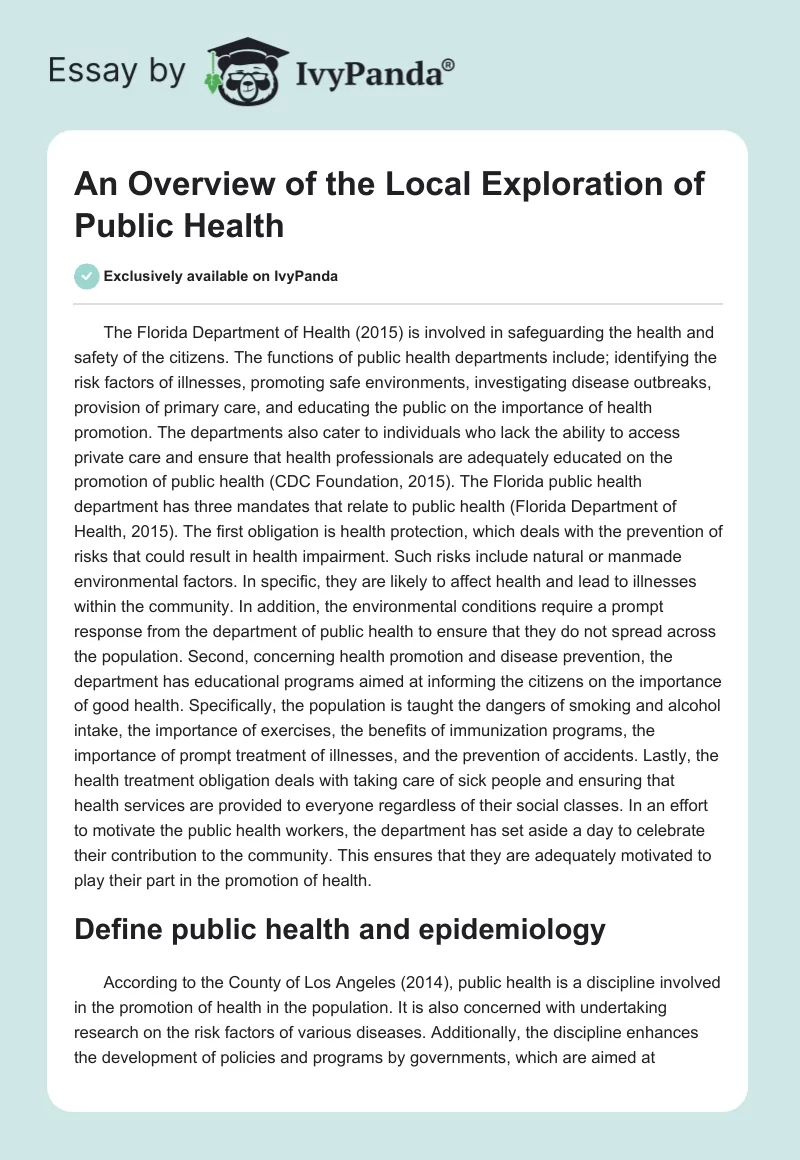 An Overview of the Local Exploration of Public Health. Page 1
