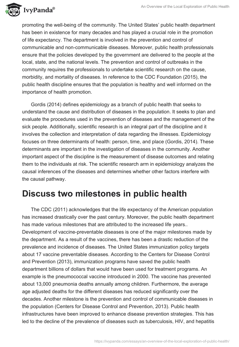 An Overview of the Local Exploration of Public Health. Page 2