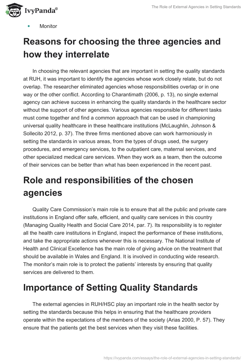 The Role of External Agencies in Setting Standards. Page 2