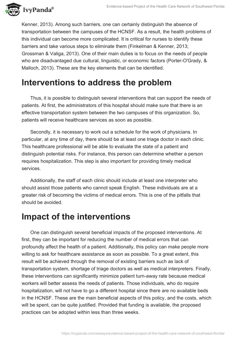 Evidence-based Project of the Health Care Network of Southwest Florida. Page 3