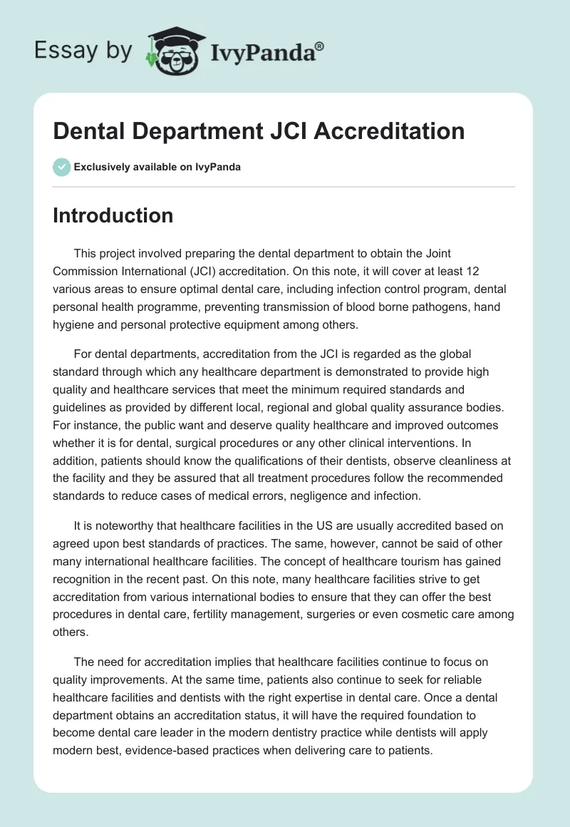 Dental Department JCI Accreditation. Page 1