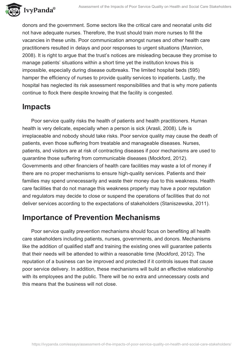 Assessment of the Impacts of Poor Service Quality on Health and Social Care Stakeholders. Page 2