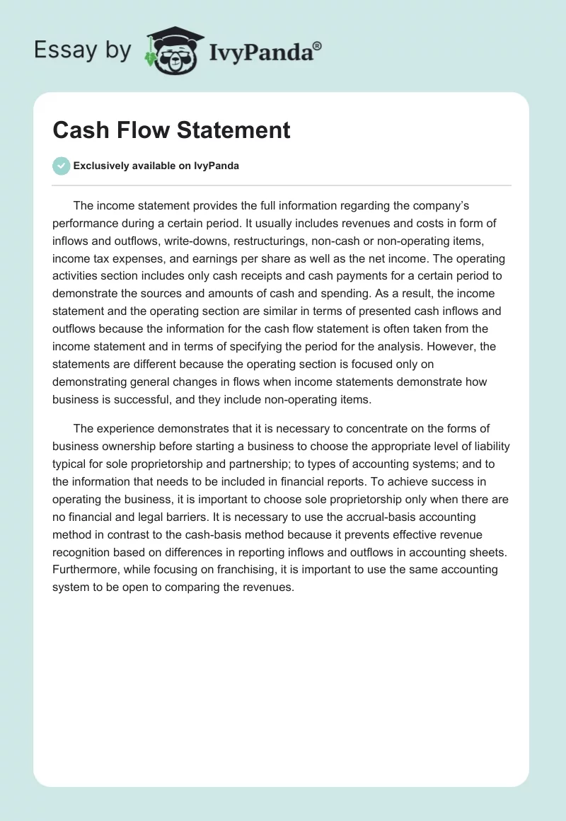 Cash Flow Statement. Page 1