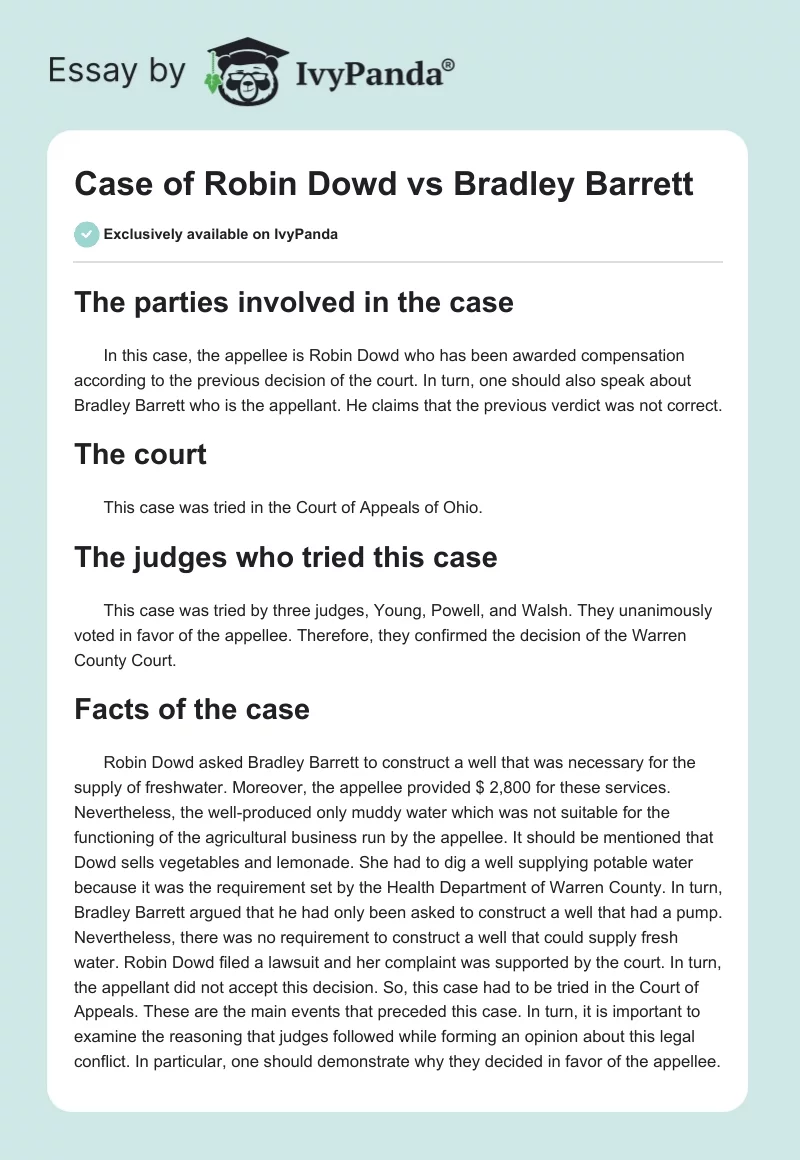 Case of Robin Dowd vs Bradley Barrett. Page 1