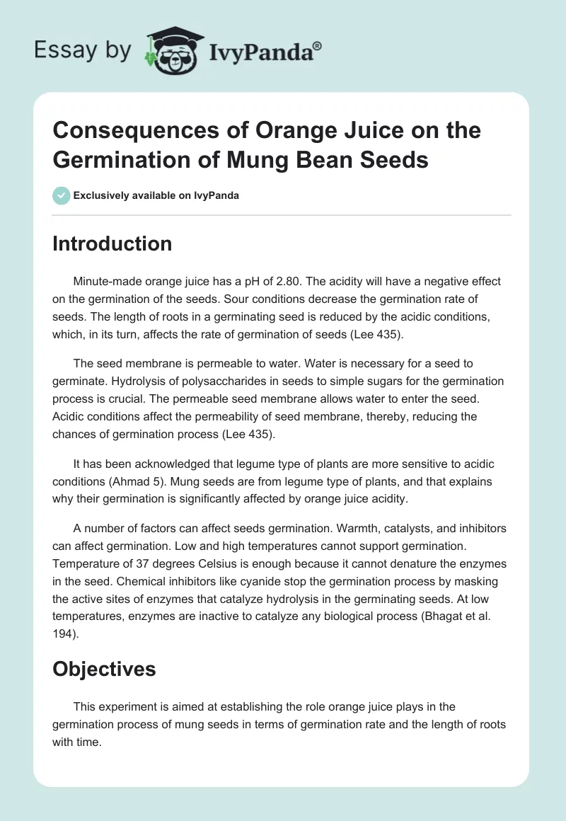 Consequences of Orange Juice on the Germination of Mung Bean Seeds. Page 1