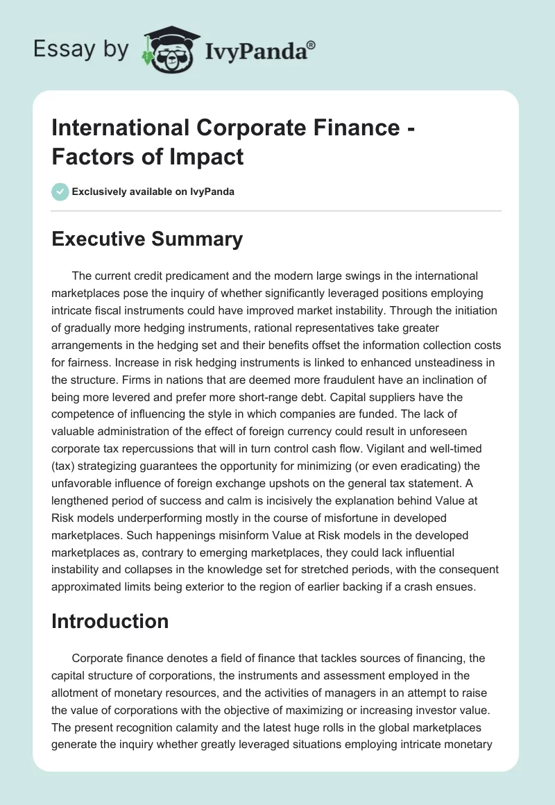 International Corporate Finance - Factors of Impact. Page 1