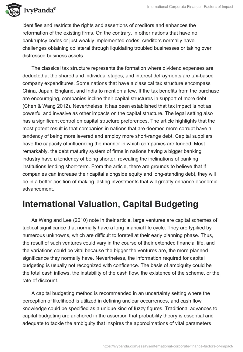 International Corporate Finance - Factors of Impact. Page 4