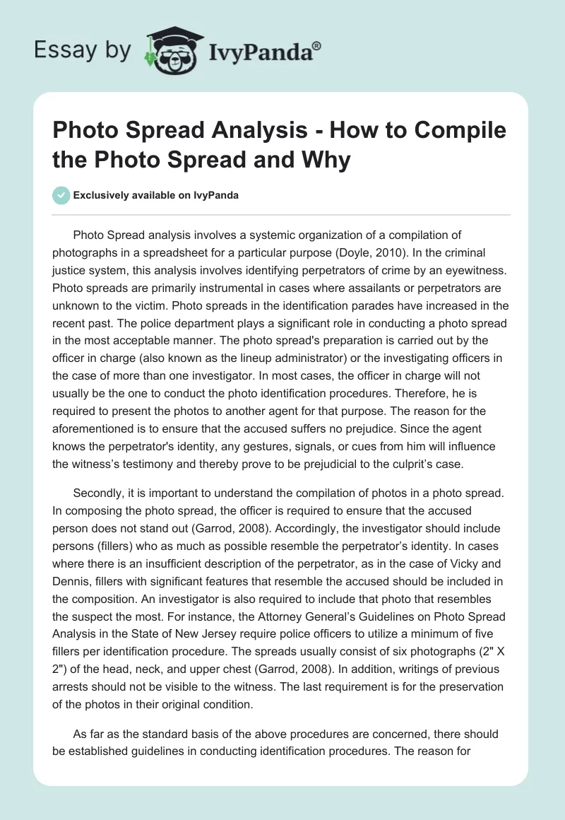 Photo Spread Analysis - How to Compile the Photo Spread and Why. Page 1