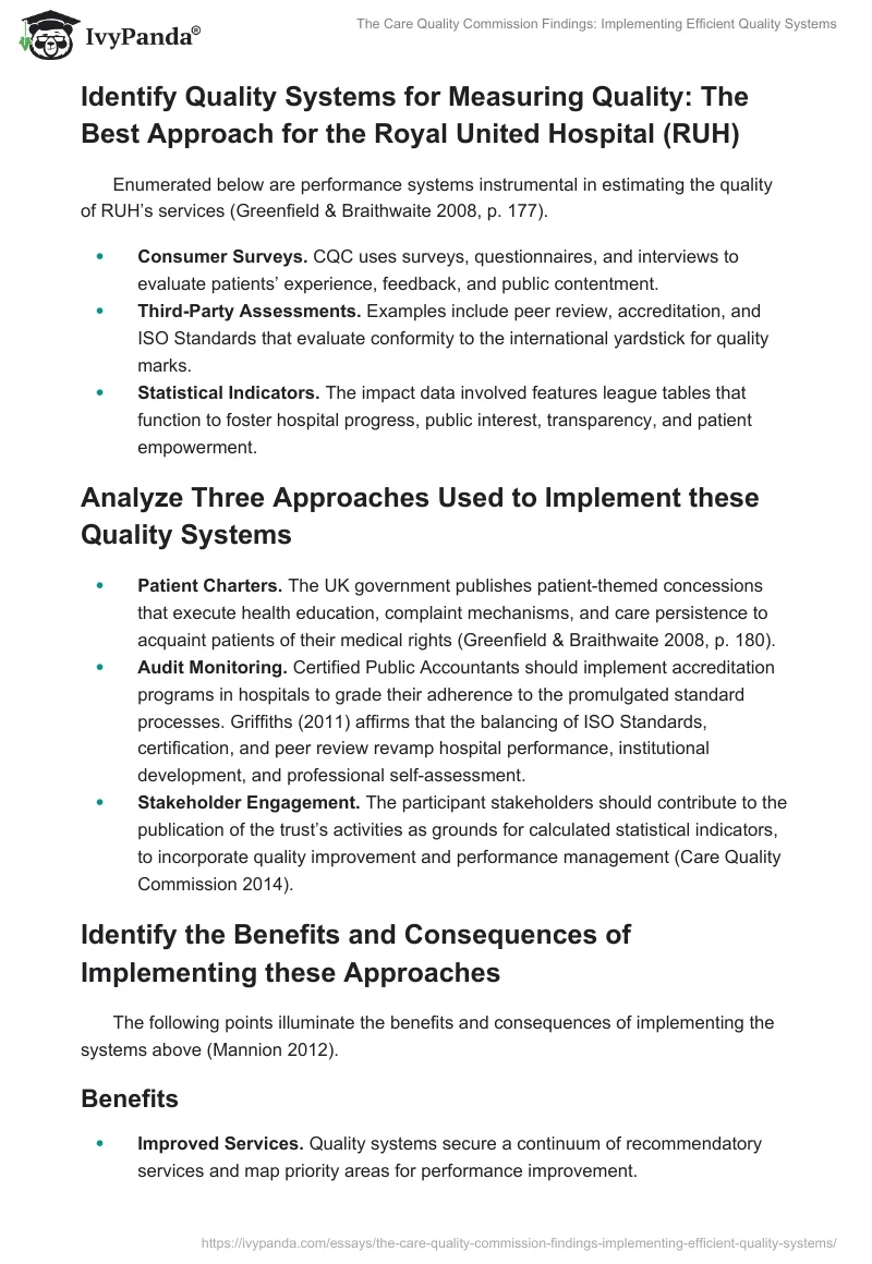 The Care Quality Commission Findings: Implementing Efficient Quality Systems. Page 2