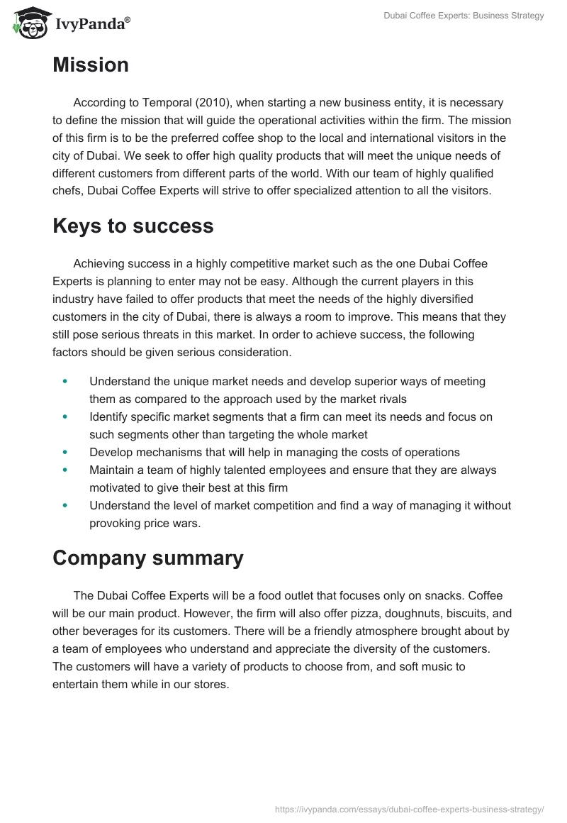 Dubai Coffee Experts: Business Strategy. Page 3