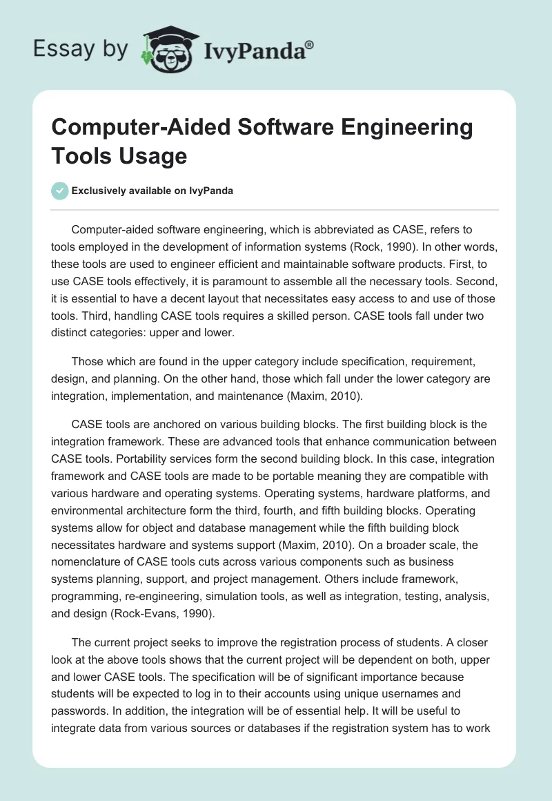 Computer-Aided Software Engineering Tools Usage. Page 1