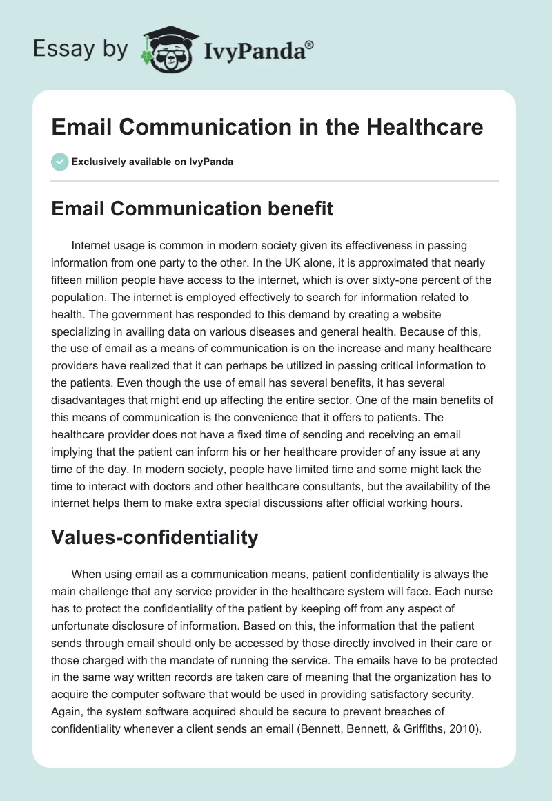 Email Communication in the Healthcare. Page 1