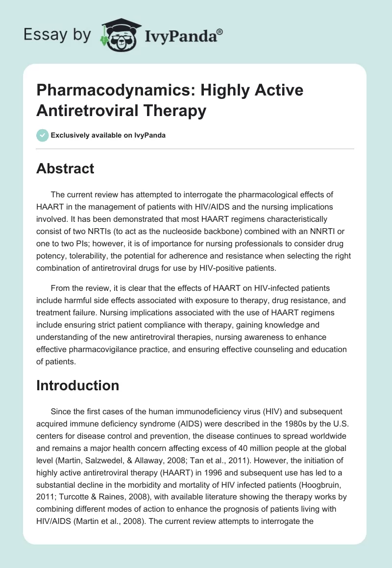 Pharmacodynamics: Highly Active Antiretroviral Therapy. Page 1