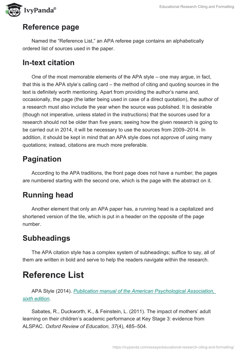 Educational Research Citing and Formatting. Page 2