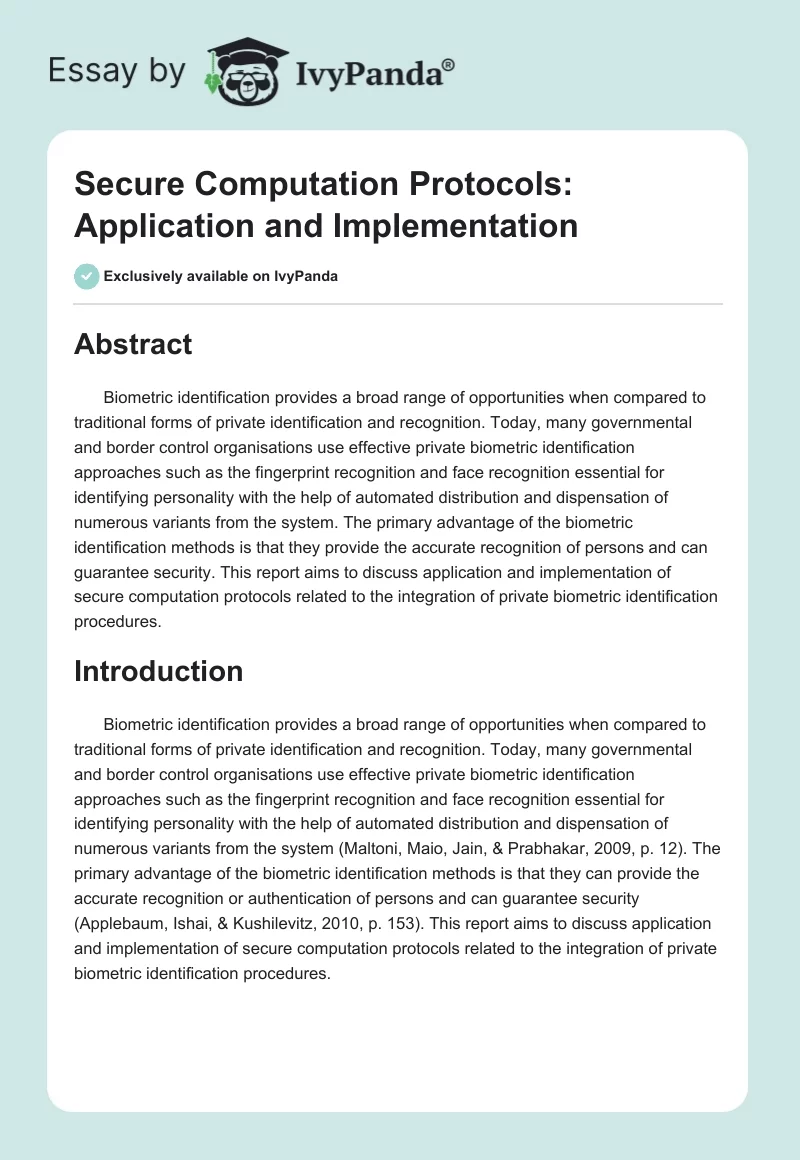 Secure Computation Protocols: Application and Implementation. Page 1