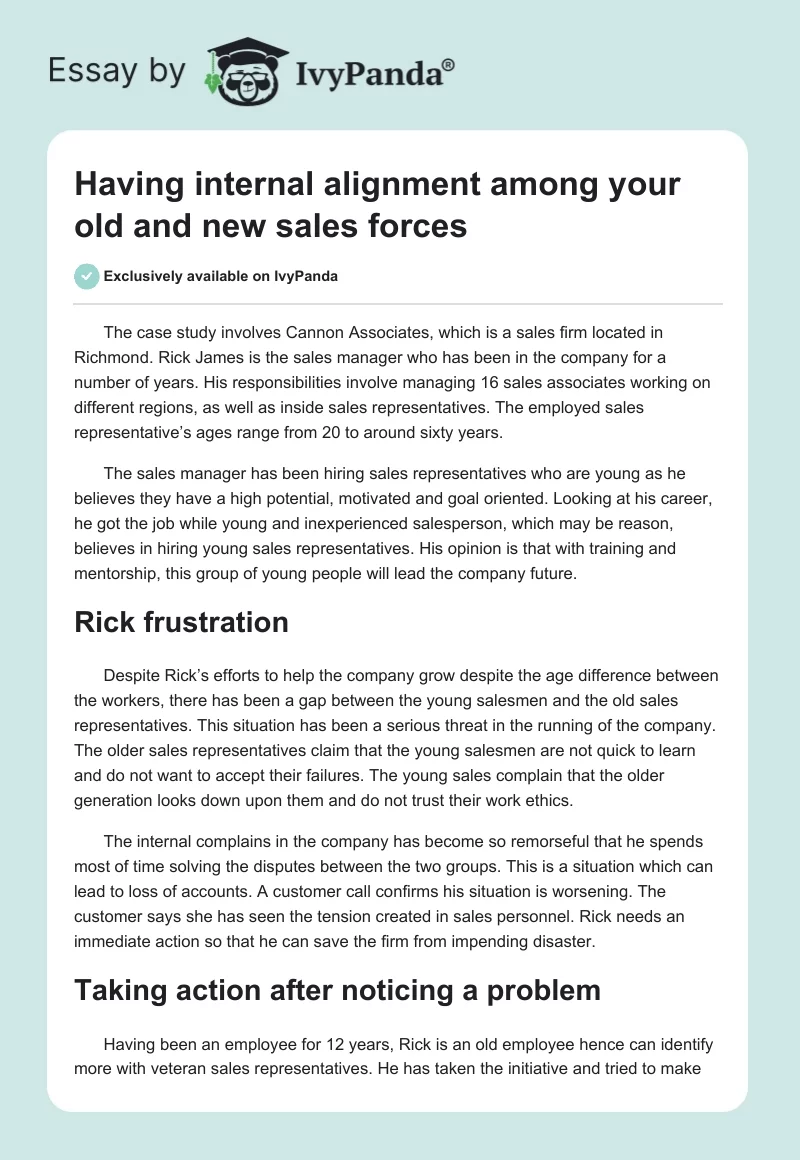 Having internal alignment among your old and new sales forces. Page 1