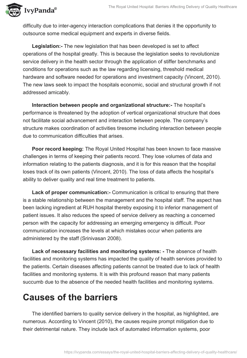 The Royal United Hospital: Barriers Affecting Delivery of Quality Healthcare. Page 2