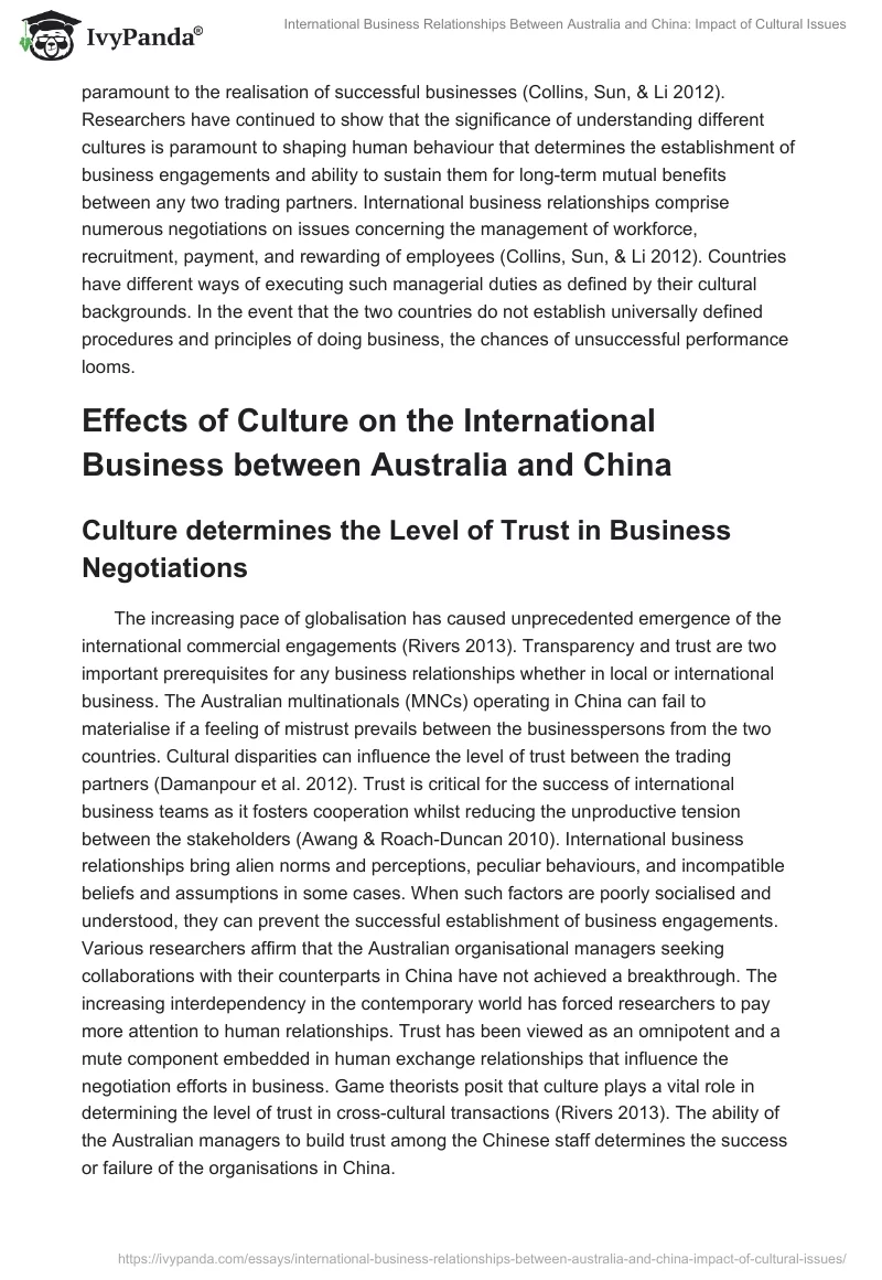 International Business Relationships Between Australia and China: Impact of Cultural Issues. Page 2
