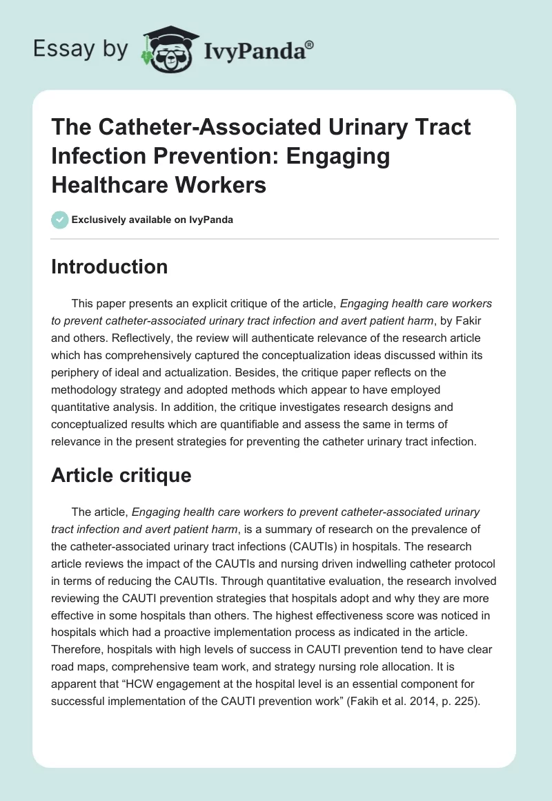 The Catheter-Associated Urinary Tract Infection Prevention: Engaging Healthcare Workers. Page 1